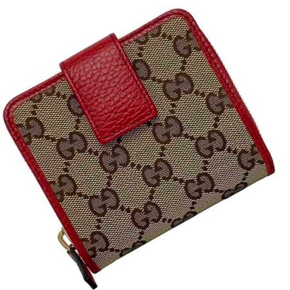 $1,185 New Authentic GUCCI Wallet Signature Canvas Red Beige Brown Bifold Zip - Picture 3 of 14